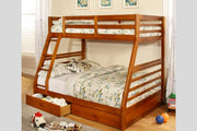 Solid Wood Single Over Double Bunk Bed with two Drawers- Honey Color #052700