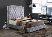 High Headboard Velvet Bed with Button Tufted Headboard with Wings- Grey Color #02TRISHA