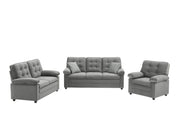 Velvet Button Tufted Back 3pcs Sofa Set- Grey Color