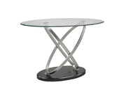 Clear Glass Top Oval Shaped Console Table with Aluminum Ring and  Black Base