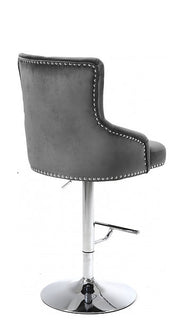 Deep Tufted Back Adjustable Chrome Base Velvet Bar Stools 2 in a Box- Grey Color #176020