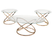 3Pcs Glass Coffee Table Set with Rose Gold Base #038546