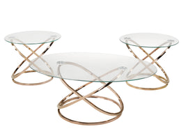 3Pcs Glass Coffee Table Set with Rose Gold Base #038546