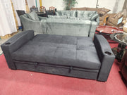 Velvet Fabric Pullout Sofa Bed with Cup Holders- Black Color #16ASH