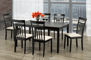 Wooden Table with Wooden Chairs with Fabric Seating 7Pcs Dining Set in Cappuccino Finish #053107