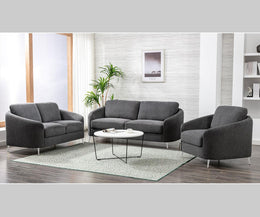 Stylish and Decorative Fabric Sofa Set with Chrome legs- Grey  #065205