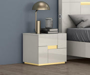 Modern Solid Wood Lacquer Finish Bedroom Set with Bluetooth Speaker and Lights- Grey #06172