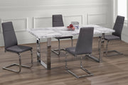 Marble Top with Chrome Legs Table with Grey Fabric Chairs Dining Set #053355