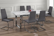Marble Top with Chrome Legs Table with Grey Fabric Chairs Dining Set #053355