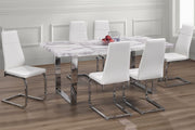 Marble Top with Chrome Legs Table with White Pu Leather Chairs Dining Set #053355