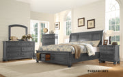 Wooden Bedroom Set with Sleigh Headboard and Drawers on Footboard- Grey