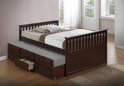 Solid Wood Trundle Bed with Drawers- Espresso