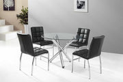 Round Glass Dining Table with Leather Chairs- Black/White Chairs #06811