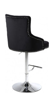 Deep Tufted Back Adjustable Chrome Base Velvet Bar Stools 2 in a Box- Black Color #176021