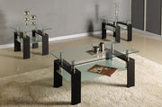 3Pcs Clear Glass Top and Shelf with Black Legs Coffee Table Set #055001
