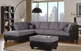 Two Tone Finish Sectional with Reversible Chaise and Storage Ottoman- Grey/Black