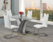 5Pcs Glass Table with Leather Rocking Chairs Dining Set - White