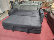 Velvet Fabric Pullout Sofa Bed with Cup Holders- Black Color #16ASH