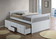 Solid Wood Trundle Bed with Drawers- White