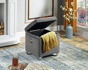 Velvet Storage Ottoman - Grey