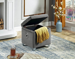 Velvet Storage Ottoman - Grey