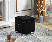 Velvet Storage Ottoman - Black