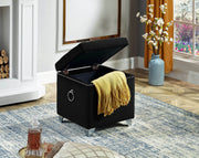 Velvet Storage Ottoman - Black