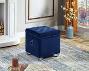 Velvet Storage Ottoman - Blue