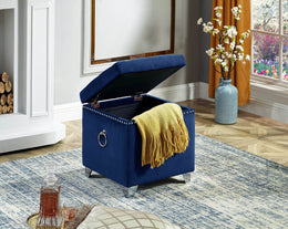 Velvet Storage Ottoman - Blue