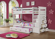 Solid Wood Bunk Bed with Stairs and Drawers- White Color #021122