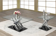 Glass Top with Silver and Black Base Coffee Table- 03343