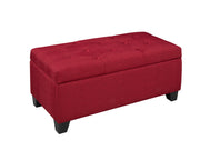 Fabric Button Tufted Storage Bench with Underneath Storage- Red Color