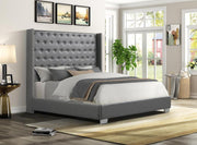 High Headboard Leather Upholstered Bed with Crystal Tufted Headboard with Wings- Grey Color #02MIRA