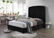 High Headboard Velvet Bed with Button Tufted Headboard with Wings- Black Color #02TRISHA