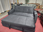 Velvet Fabric Pullout Sofa Bed with Cup Holders- Black Color #16ASH