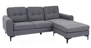 Condo Size Fabric Upholstered Reversible Sectional with Stiched Back- Grey