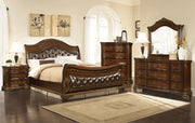 Classical Style 7Pcs Bedroom Set with Leather Upholstered Headboard and Footboard Bed in Dark Cherry Color #02ARTHUR