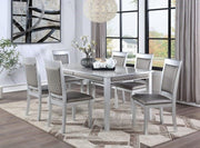 7Pcs Solid Wood Dining Set with Leather Upholstered Chairs- Silver