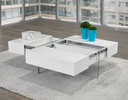Coffee Table with Storages on Side- White Color