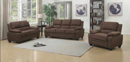 Brown Linen Fabric Upholstered Sofa Set with Padded Arms- #119151