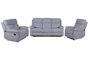 Velvet Fabric Upholstered 3Pcs Manual Recliner Set- Grey