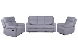 Velvet Fabric Upholstered 3Pcs Manual Recliner Set- Grey