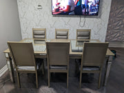 Solid Wood Mirror Edge Dining Set with Expandable Top Table with Deep Chairs- Campaign Color