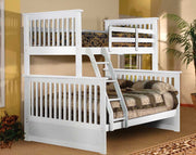 Solid Wood Single Over Double Bunk Bed with Ladder- White Color
