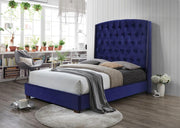 High Headboard Velvet Bed with Button Tufted Headboard with Wings- Blue Color #02TRISHA