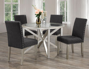 Glass Top with Wooden Legs with Fabric Chairs Dining Set- Dark Grey #031035