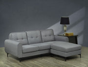 Condo Size Fabric Upholstered Reversible Sectional with Stiched Back- Grey