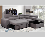 Grey Fabric Sectional Sofa Bed with Storage Ottoman#066939