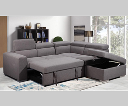 Grey Fabric Sectional Sofa Bed with Storage Ottoman#066939