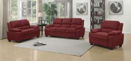 Burgundy Linen Fabric Upholstered Sofa Set with Padded Arms- #119151